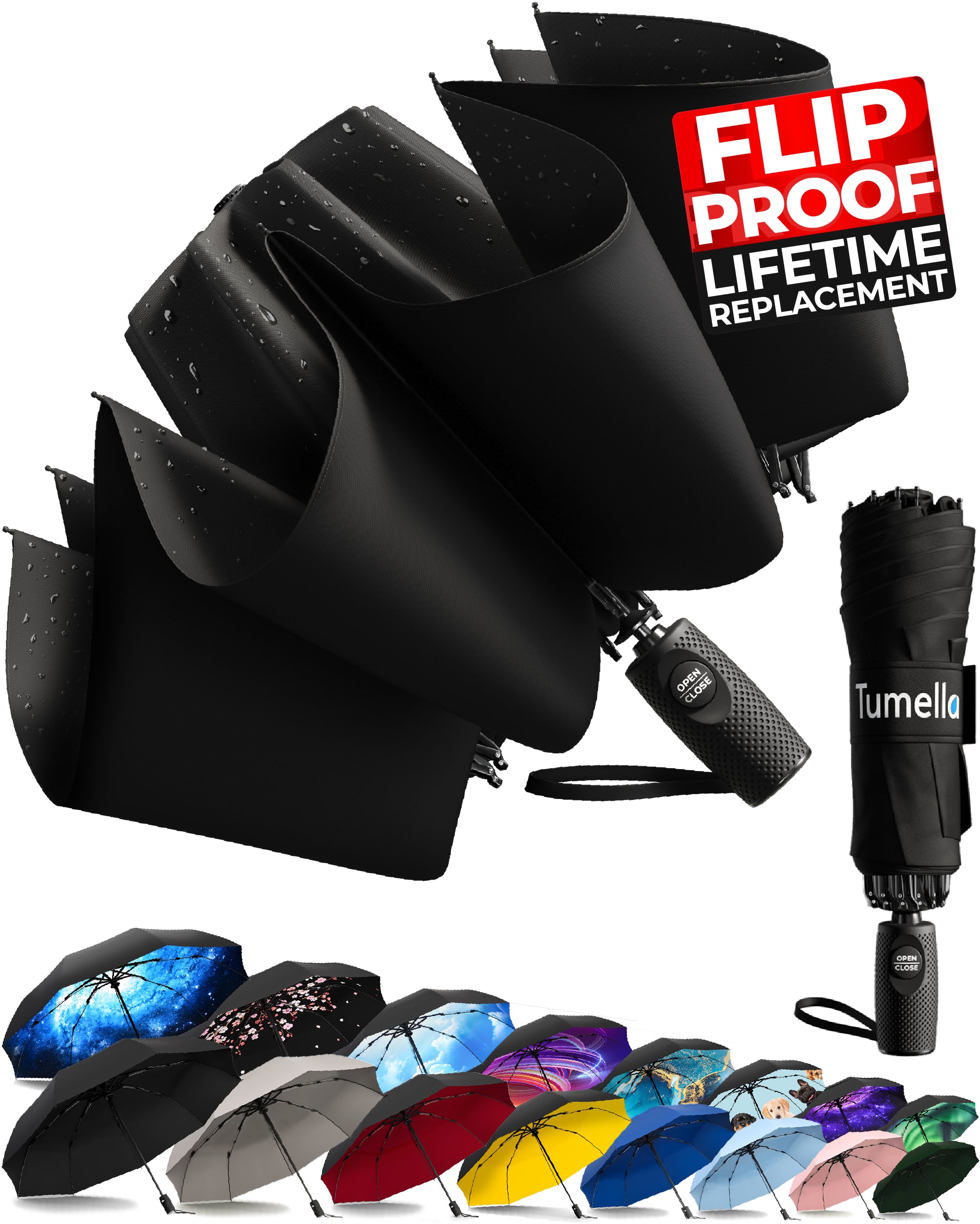 Reverse Folding Umbrella - Black - Tumella