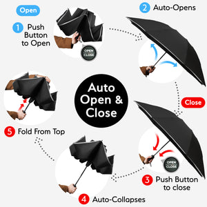 Reverse Folding Umbrella - Black Reflective