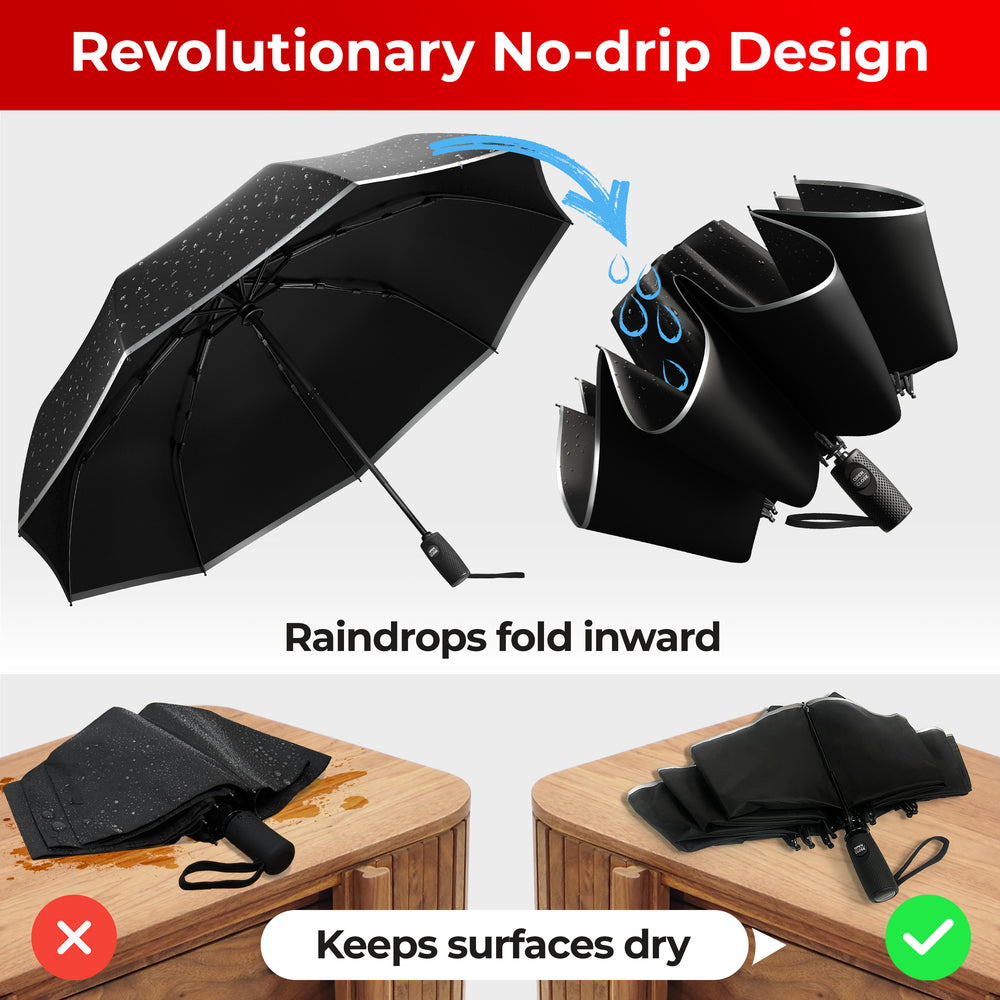 Reverse Folding Umbrella - Black Reflective