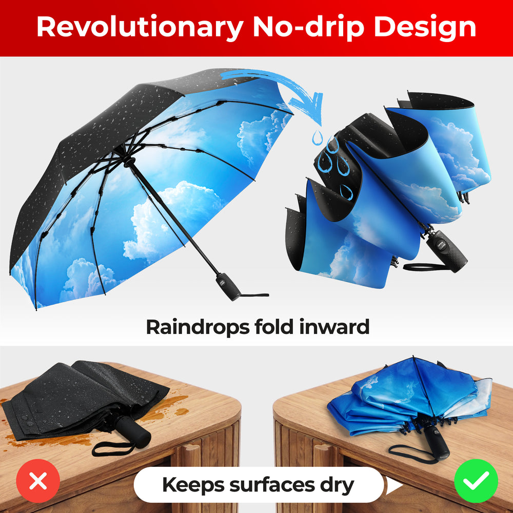 Reverse Folding Umbrella - Blue Skies