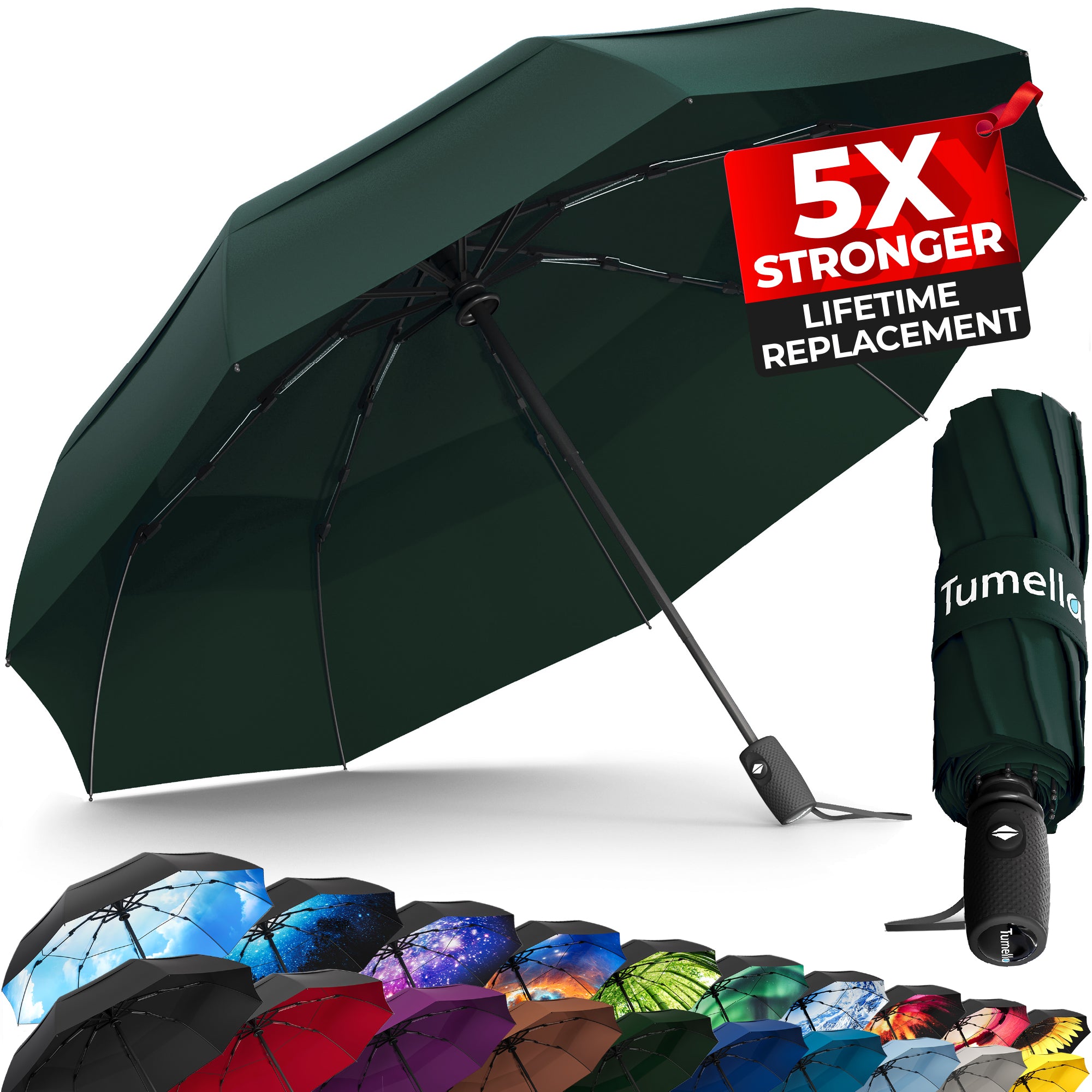 Tumella Dark Green Travel Umbrella - Tumella