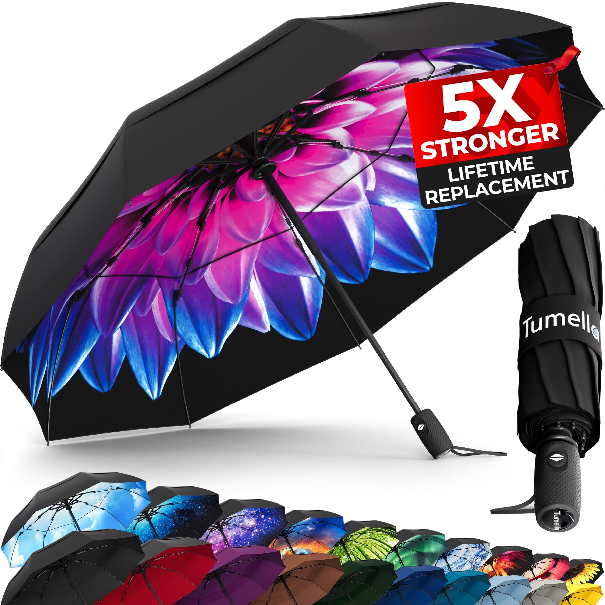 Tumella Purple Dahlia Folding Umbrella - Tumella